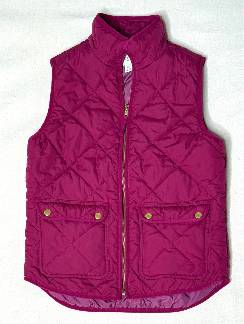 J.Crew Factory Quilted Puffer Vest Burgundy Wine XS Snap Pocket Zip